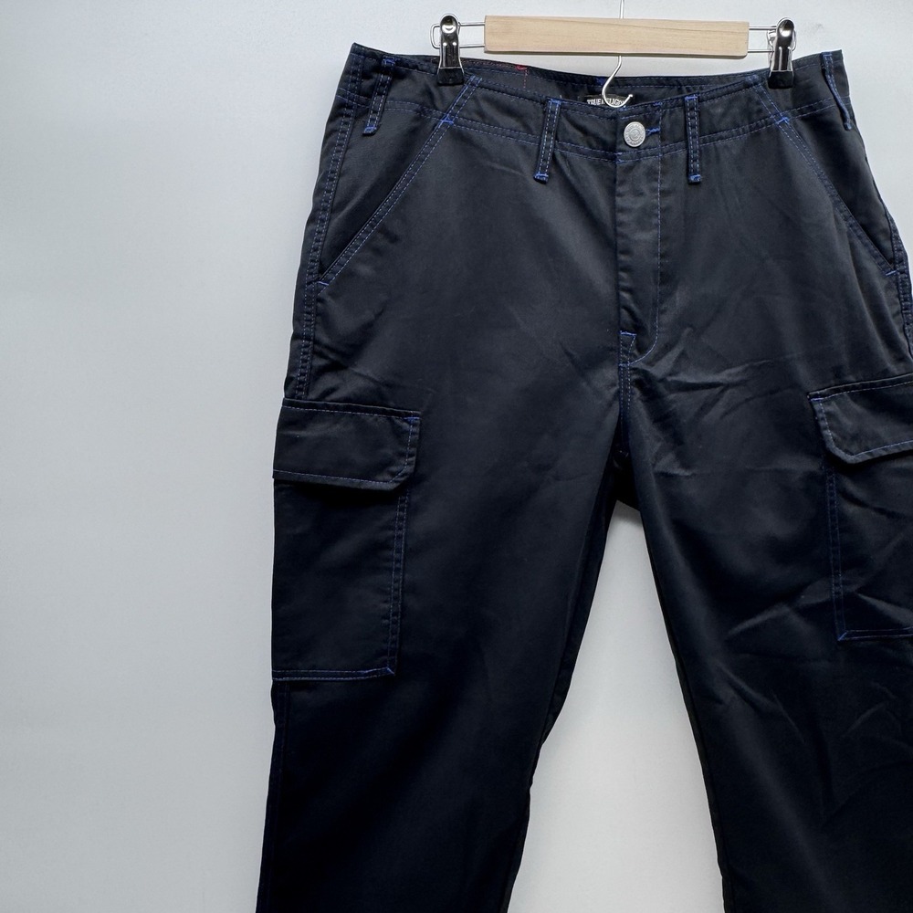 True Religion Men Cargo Pants Jet Black/Pacific Blue Size 34 - Picture 9 of 11